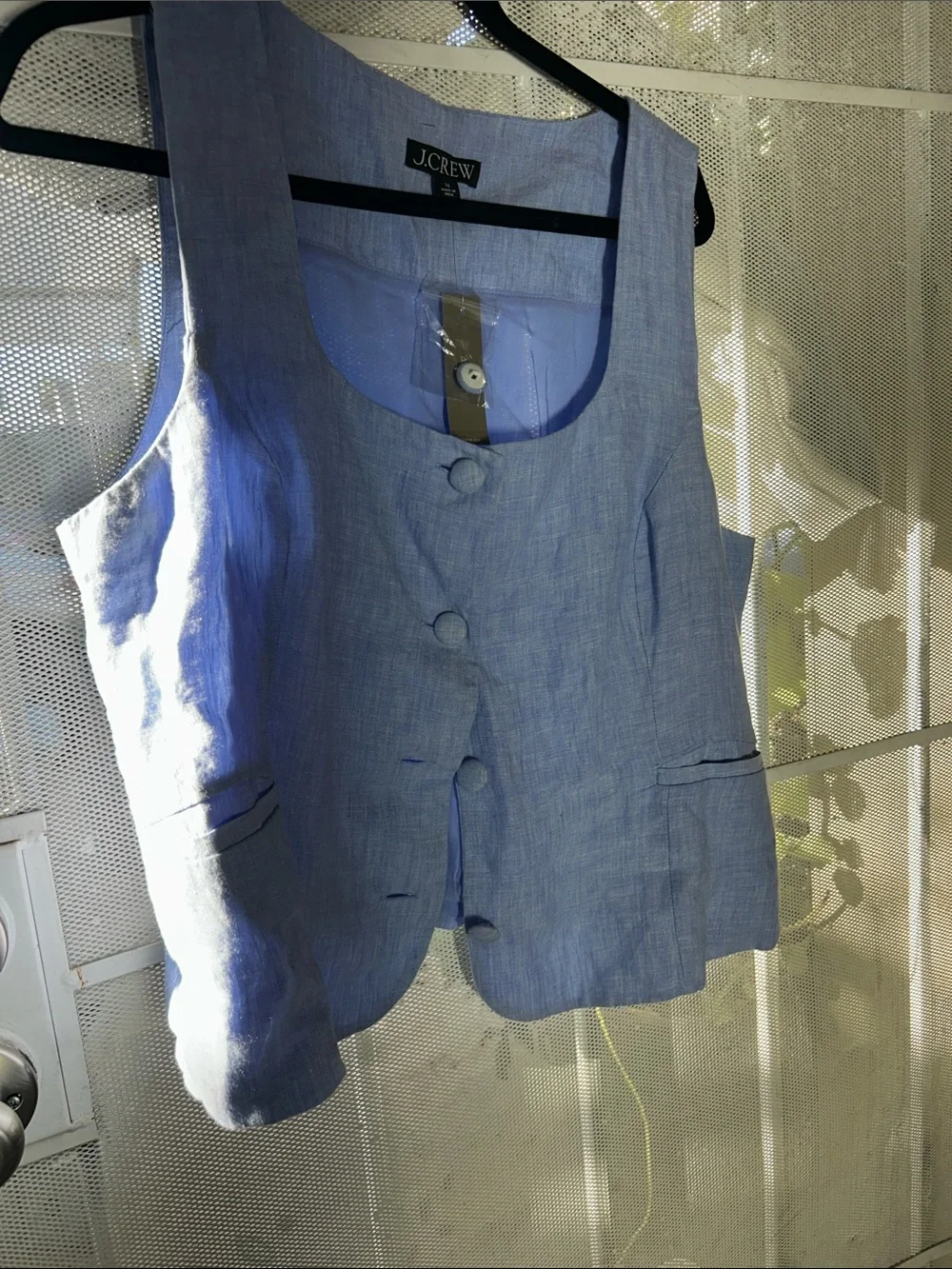 J. Crew Powder Blue Linen Button-Front Vest